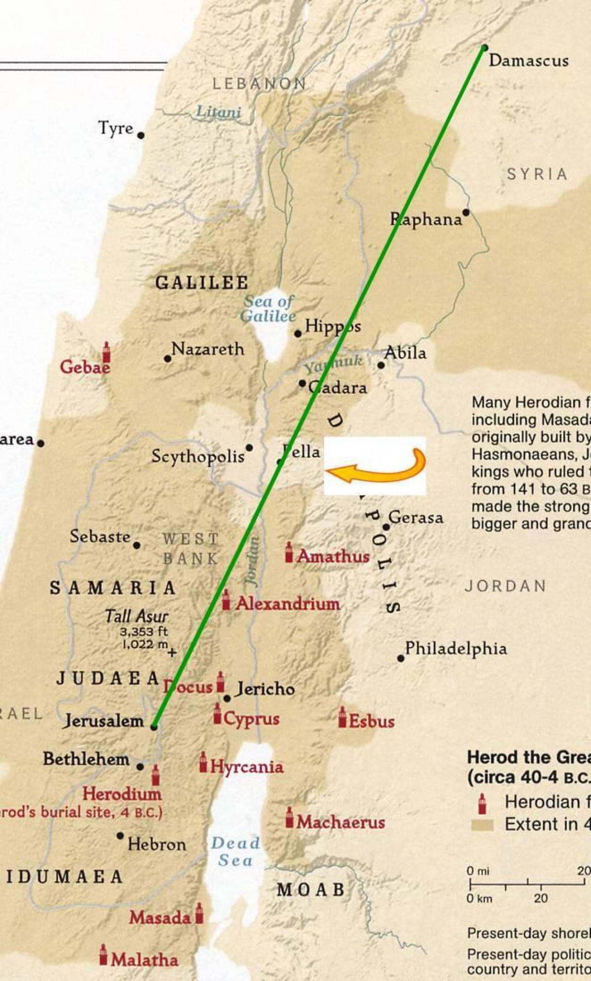 mapa Jerozolimy do Damaszku