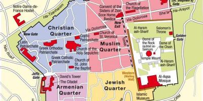 Czterech dzielnic Jerozolimy mapie