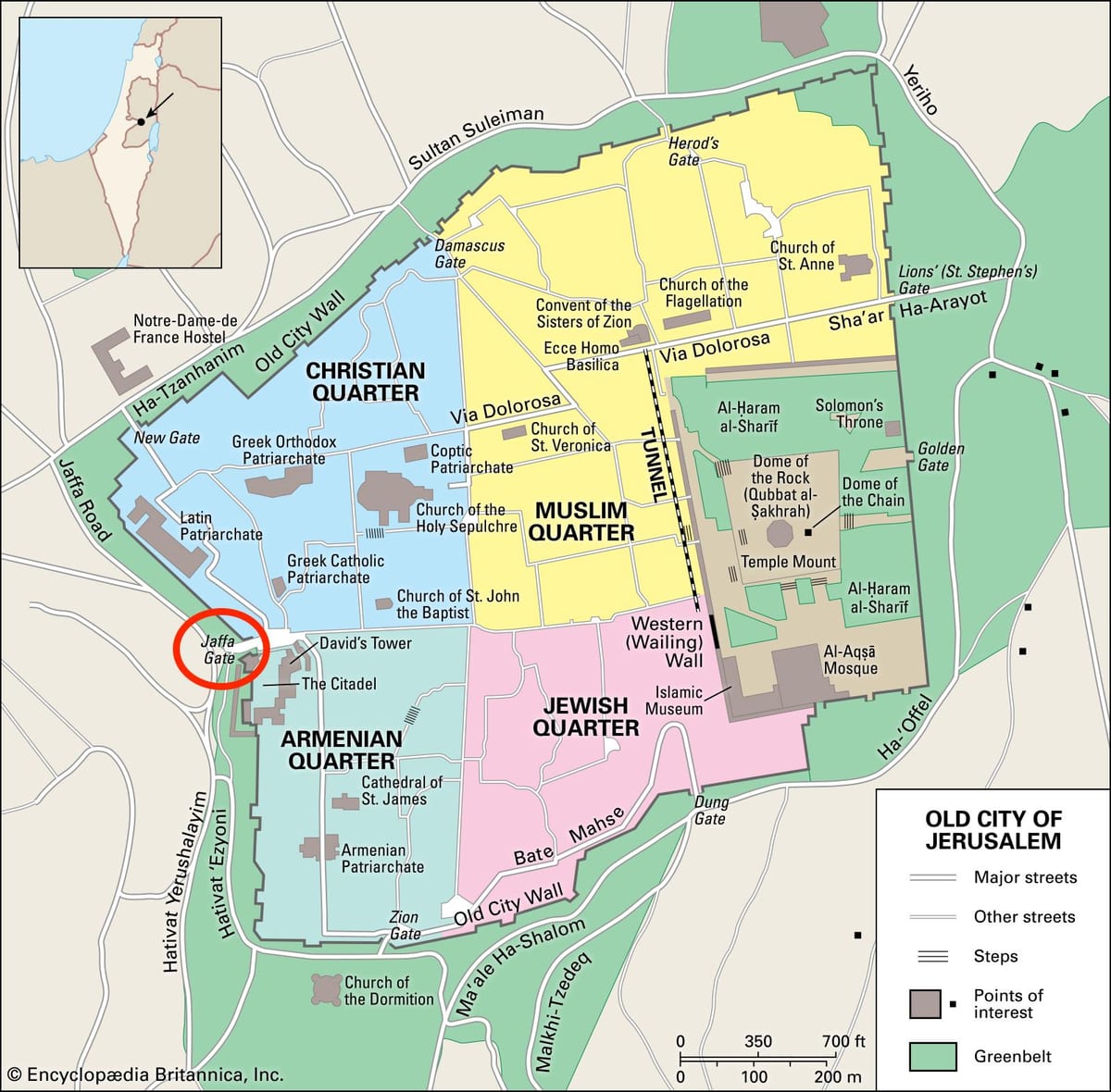 mapa Яффские bramy Jerozolimy