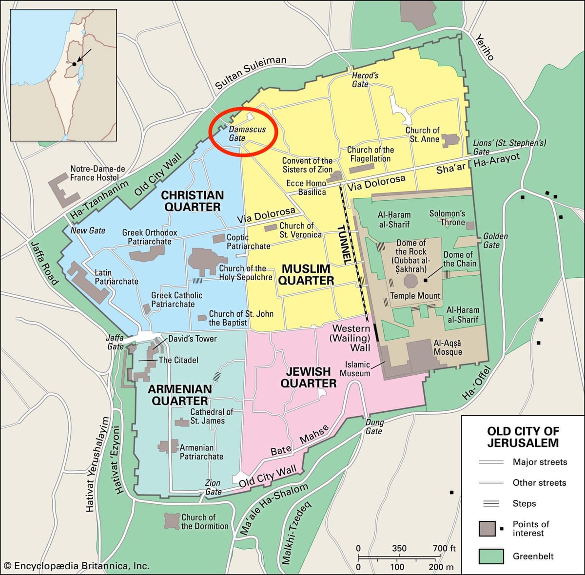 mapa bramy damasceńskiej Jerozolimy